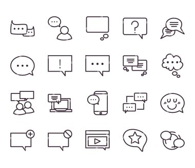 İletişim baloncukları satır biçim ikonu vektör tasarımı