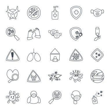 Tıbbi bakım ve covid 19 virüs çizgisi biçim ikonu vektör tasarımı