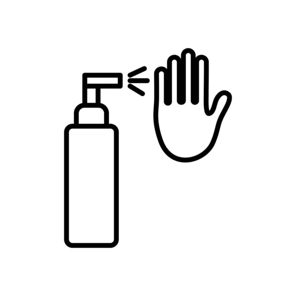 Antibakteriyel sprey şişesi ve el ikonu, çizgi tarzı. — Stok Vektör