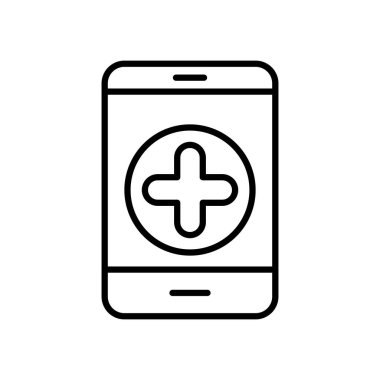 Tıbbi uygulama simgesine sahip akıllı telefon, satır biçimi