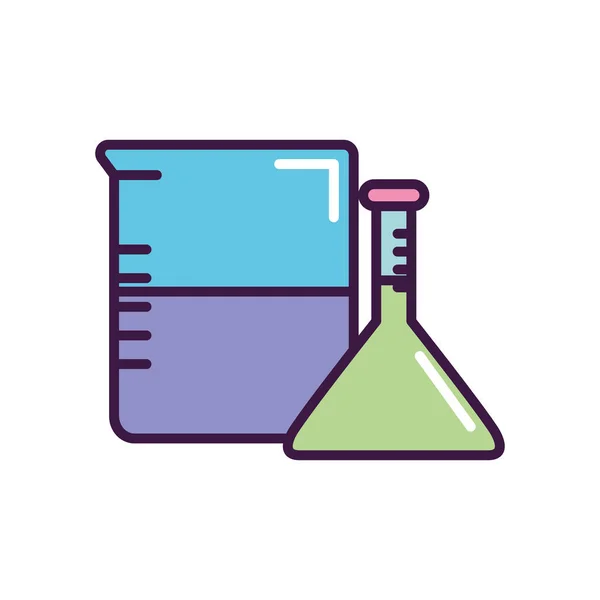 Főzőpohár és kémiai lombik ikon, vonal színe stílus — Stock Vector