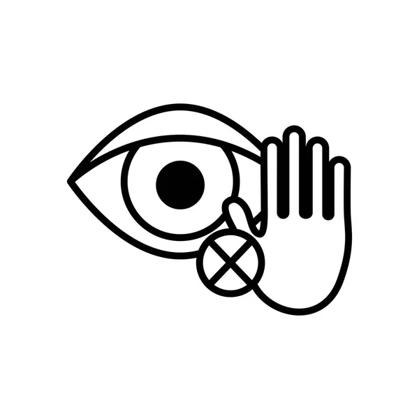 Ne touchez pas le symbole de vos yeux, les yeux avec l'icône stop hand and cross, style ligne — Image vectorielle