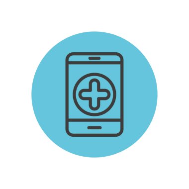 Tıbbi uygulama simgesine sahip akıllı telefon, blok satırı biçimi