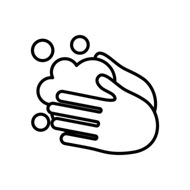 El yıkama sembolü, sabunlu su ikonu olan eller, çizgi tarzı.