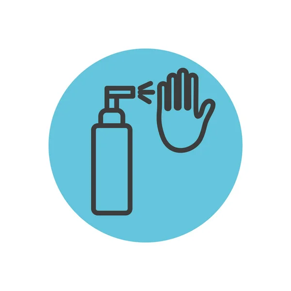 Bottiglia spray antibatterico e icona a mano, blocco stile linea — Vettoriale Stock