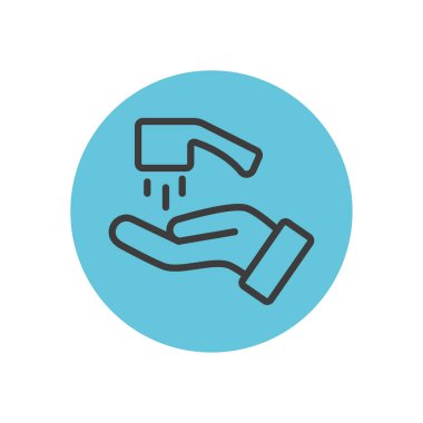 el yıkama konsepti, el ve su musluğu simgesi, blok çizgisi biçimi