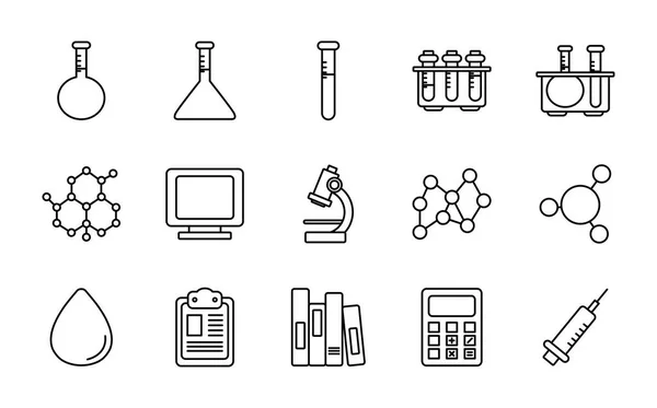 Jeringa e icono químico conjunto, estilo de línea — Archivo Imágenes Vectoriales