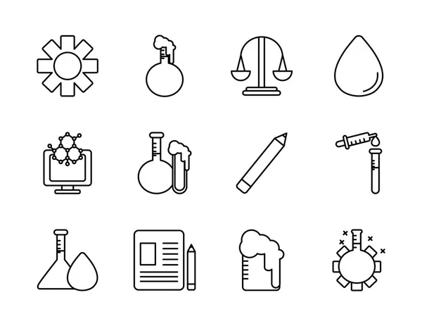 Water drop and biochemistry icon set, line style — Stock Vector
