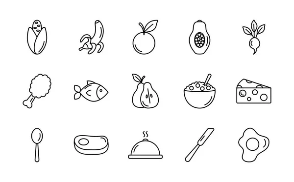 Bol de céréales et icône de la nourriture saine ensemble, style ligne — Image vectorielle