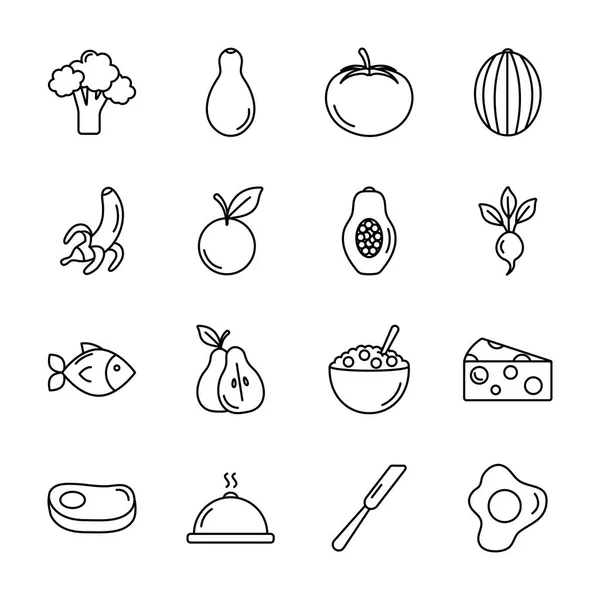 Verduras y alimentos saludables icono conjunto, estilo de línea — Vector de stock