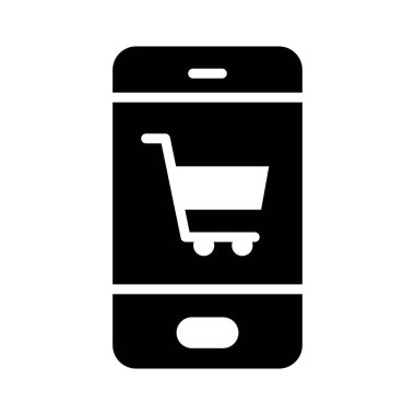 Çevrimiçi alışveriş konsepti, alışveriş arabası simgesi olan akıllı telefon, siluet tarzı