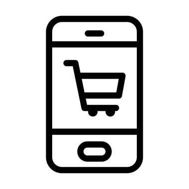 Çevrimiçi alışveriş konsepti, alışveriş arabası simgesi olan akıllı telefon, satır tarzı