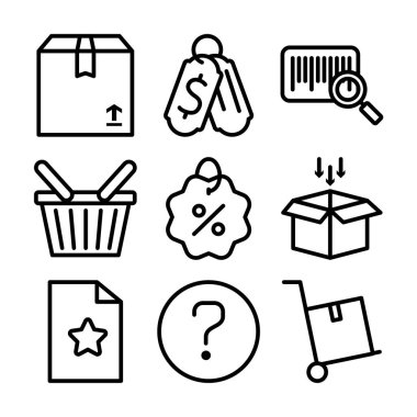 paket kutusu ve alışveriş çevrimiçi simge seti, satır biçimi