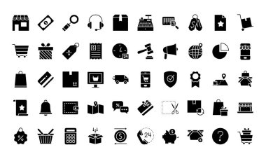 alışveriş çevrimiçi simge seti, siluet biçimi