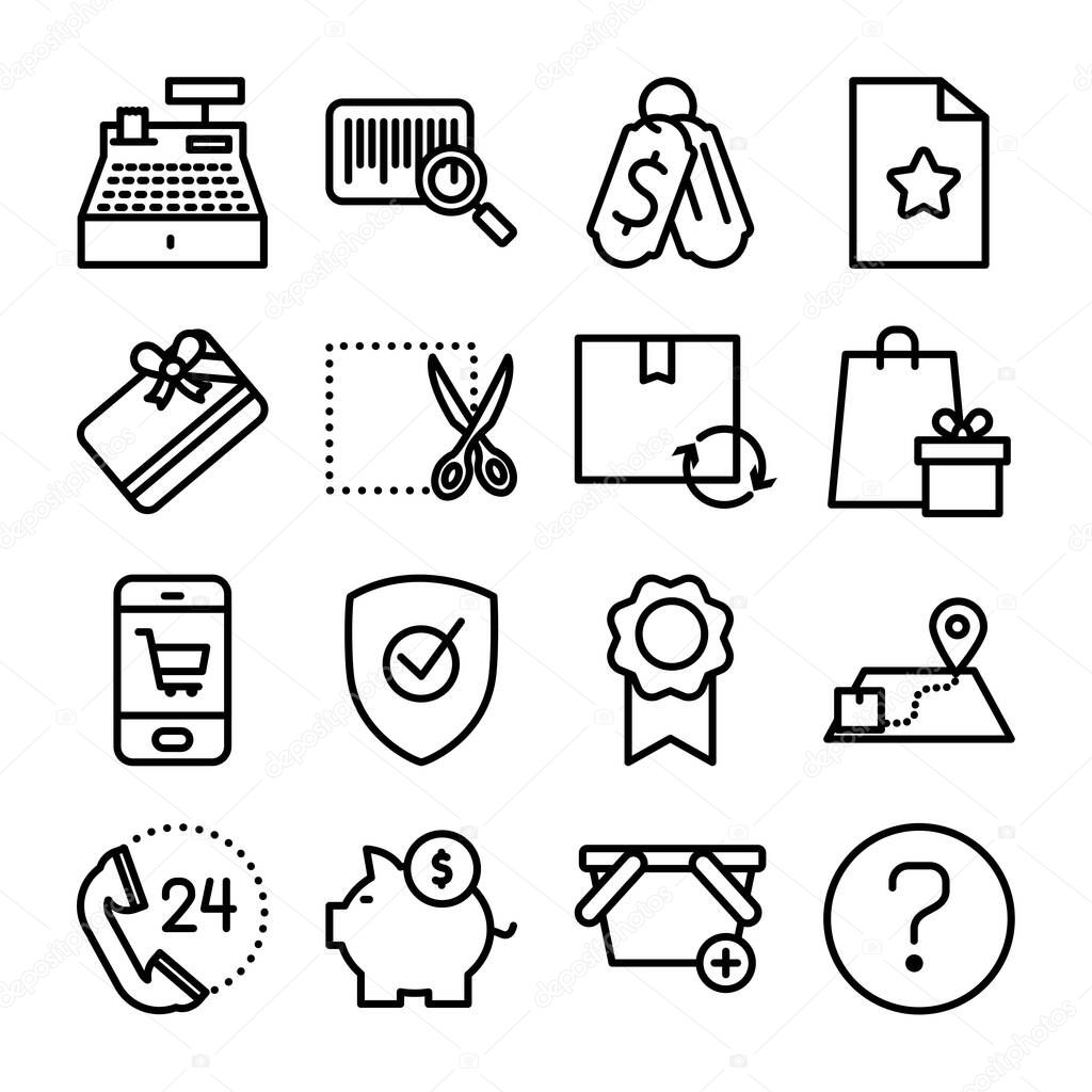 cash register and shopping online icon set, line style