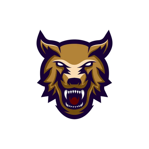鋭い歯のベクトルイラストと怒っているオオカミの頭のロゴ スポーツチームマスコットのロゴやEスポーツチームに適しています — ストックベクタ