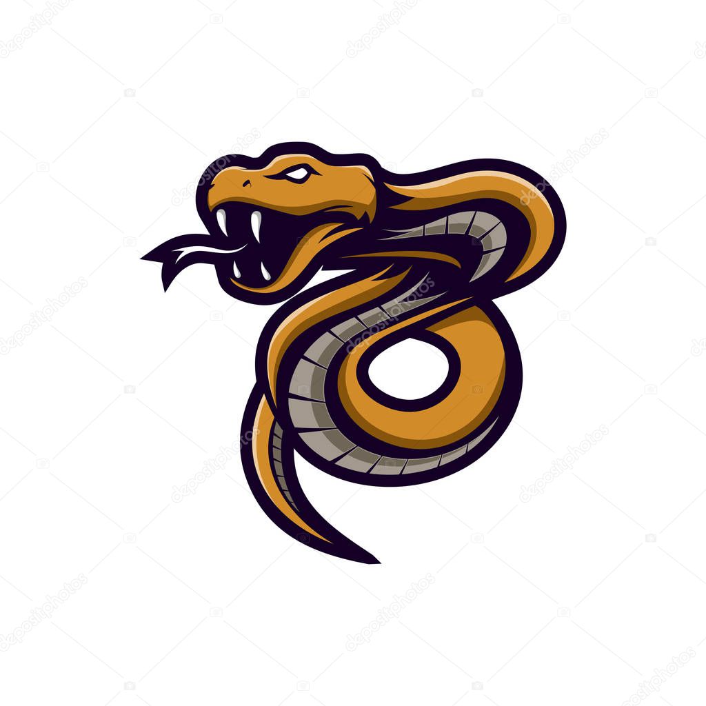 Brown Viper snake mascot logo vector illustration, angry ready to attack, suitable for the sports team mascot logo, e sport team and etc.