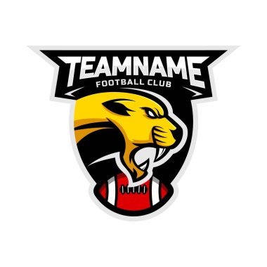 Amerikan futbol takımının logosunun baş logosu. Vektör çizimi. Kalkan rozeti kombinasyonuyla.