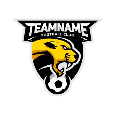 Futbol takımının logosunun baş logosu. Vektör çizimi. Kalkan rozeti kombinasyonuyla.