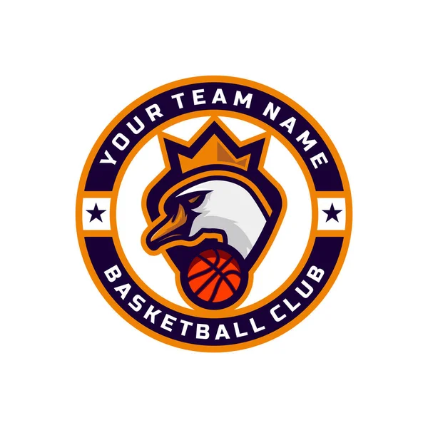 Basketbol Takımının Logosu Için Kuğu Kafası Logosu Kafasında Bir Taç — Stok Vektör