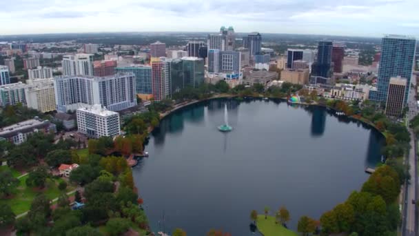 Drone Aéreo Tiro Centro Cidade Orlando Skyline Lago — Vídeo de Stock