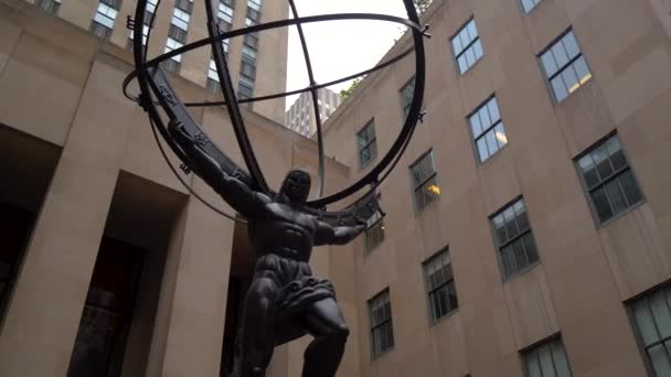 Atlast Estatua Fuera Rockefeller Centro Nueva York — Vídeos de Stock