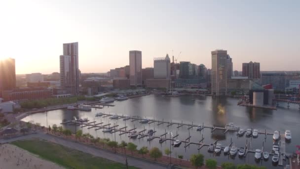 Baltimore Skyline Puerto Interior Drone Disparo — Vídeo de stock