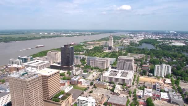 Bastón Rouge Centro Mississippi Río Drone Disparo — Vídeos de Stock