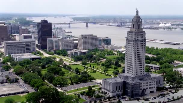 Baton Rouge Skyline Capitool Gebouw Louisiana Drone — Stockvideo