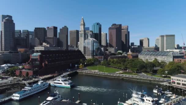 Boston Harbor Skyline Drone Aéreo — Vídeo de Stock