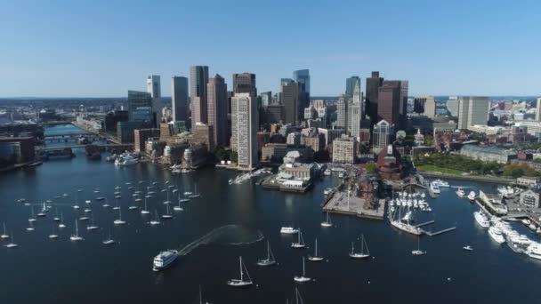 波士顿港口天际线无人驾驶飞机 — 图库视频影像
