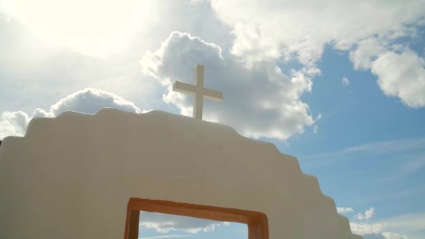 Kristna Kyrkan Taos Pueblo Infödda Amerikansk Webbplats — Stockvideo