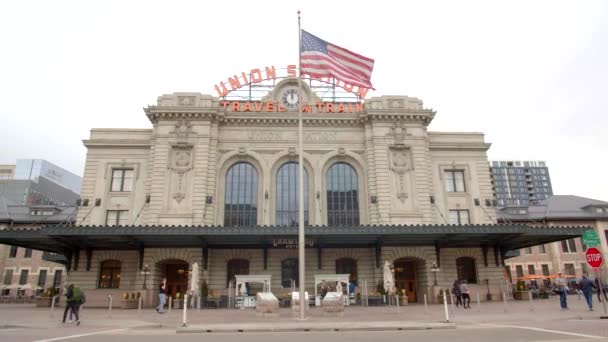 Denver Union Station Exterior Historical City Train Station — Stock Video