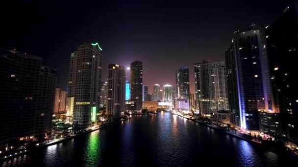 Centro Miami Playa Por Noche Por Avión Tripulado Aéreo — Vídeo de stock