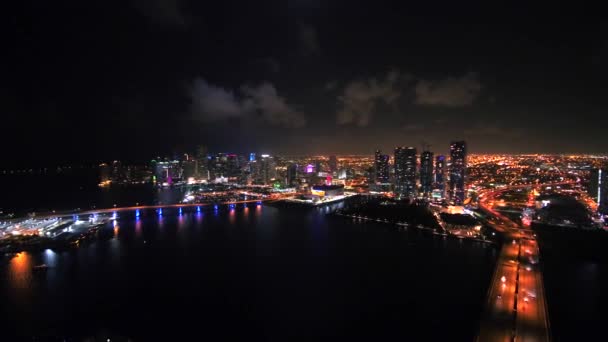 Centre Ville Plage Miami Nuit Par Drone Aérien — Video