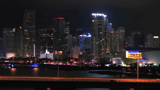 Centro Praia Miami Noite Por Drone Aéreo — Vídeo de Stock