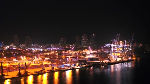Downtown Miami Παραλία Νύχτα Εναέρια Drone — Αρχείο Βίντεο