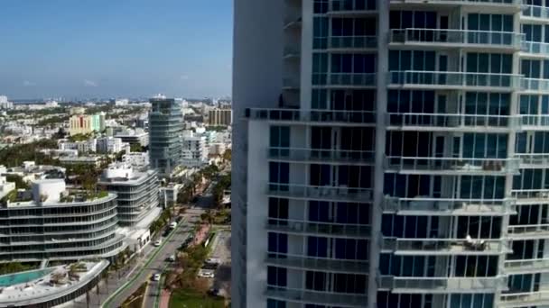 Centro Miami Edificios Playa Por Avión Tripulado Aéreo — Vídeos de Stock