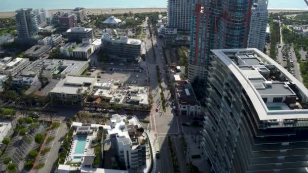 Centro Miami Edificios Playa Por Avión Tripulado Aéreo — Vídeo de stock