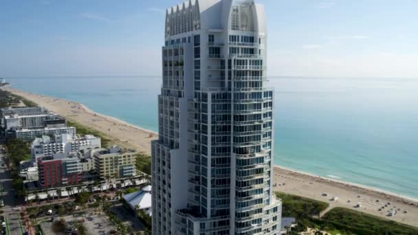 Centro Miami Edificios Playa Por Avión Tripulado Aéreo — Vídeo de stock