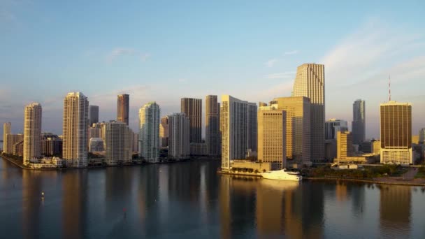 Edificios Del Centro Miami Atardecer Por Avión Tripulado Aéreo — Vídeos de Stock