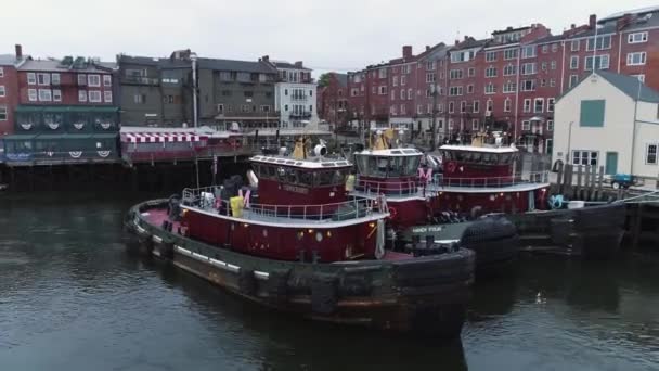 Fliegende Luftaufnahme Von Rettungsbooten Hafen Von Portsmouth New Hampshire — Stockvideo