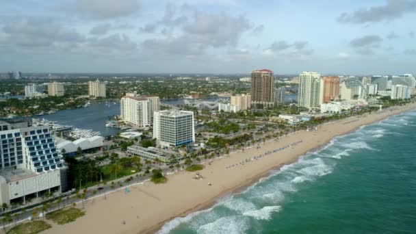 Fort Lauderdale Playa Por Avión Aéreo Drone Florida — Vídeo de stock