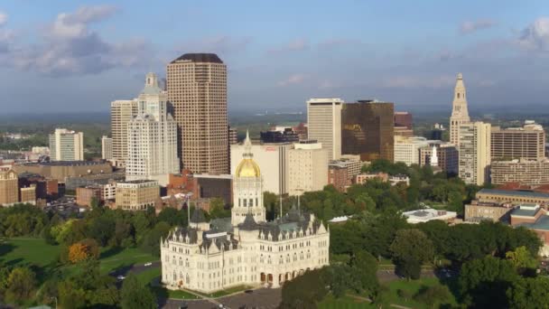 Hartford Connecticut Città Skyline Capitol Costruzione Drone Aereo — Video Stock