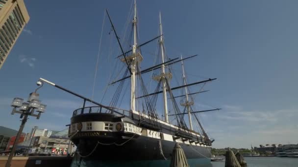 Histórico Barco Madera Puerto Baltimore — Vídeo de stock