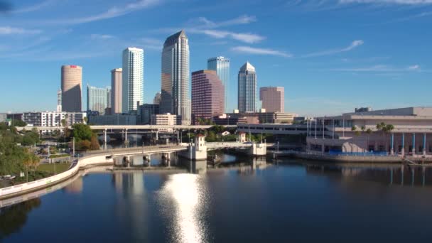 Tampa Skyline Sobre Dron Aéreo Agua — Vídeo de stock