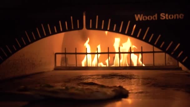 Gourmet Pizza Rutscht Holzofen — Stockvideo