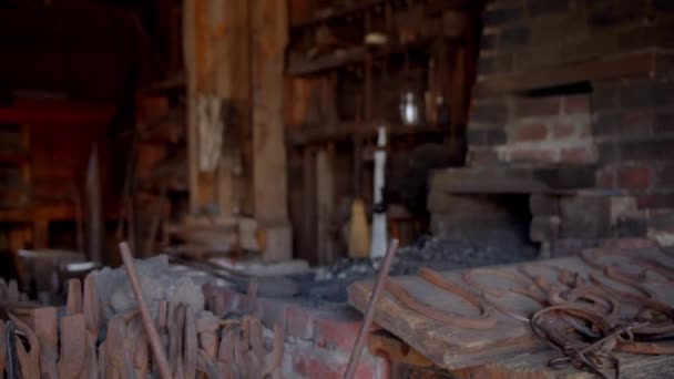 Old Western Barn Forge Horse Shoes Horseshoes — Stock Video