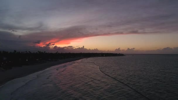 Krásný Tropický Západ Slunce Nad Oceánem Barevná Obloha Vzdušný Dron — Stock video