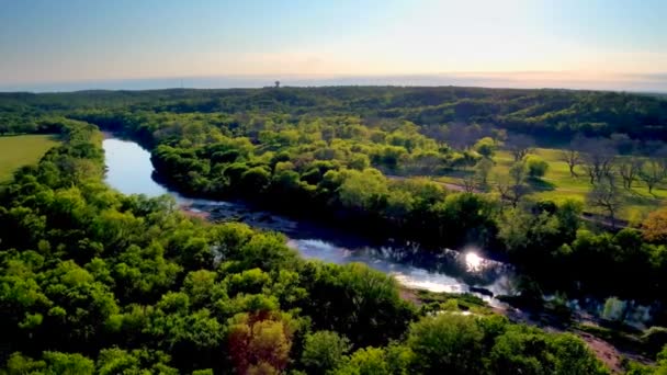 Nehir Golf Sahasının Yanındaki Yeşil Ağaçların Arasından Akıyor — Stok video